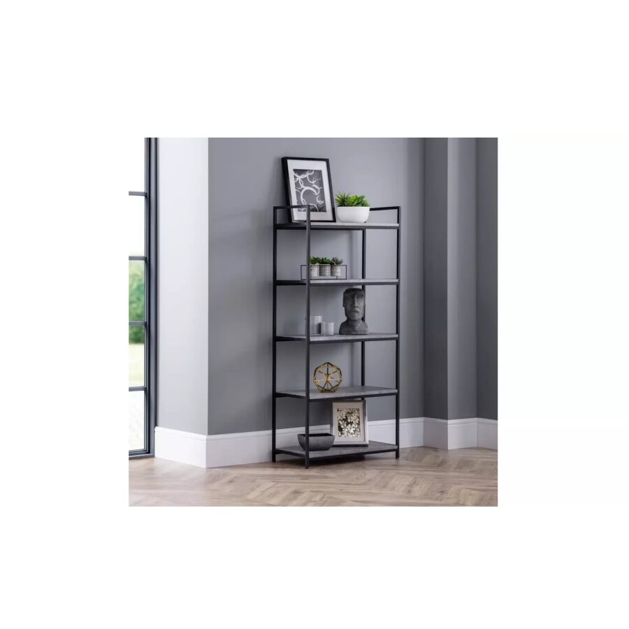 Julian Bowen Staten ‎Concrete Grey/Black Book Shelf 140cm